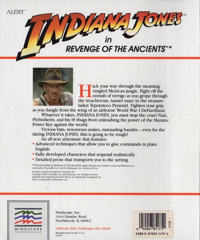 Indiana Jones In Revenge Of The Ancients — box-2D-back (US)