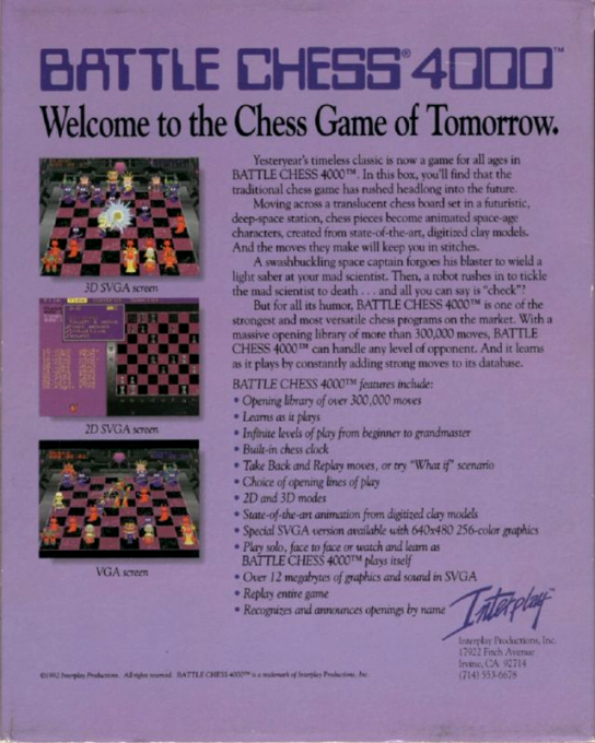 Battle Chess 4000 — box-2D-back (US)