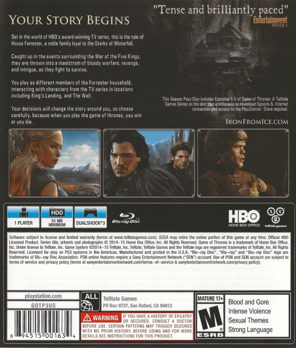 Game of Thrones - A Telltale Games Series — box-2D-back (US)