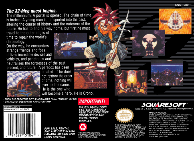 Chrono Trigger — box-2D-back (US)
