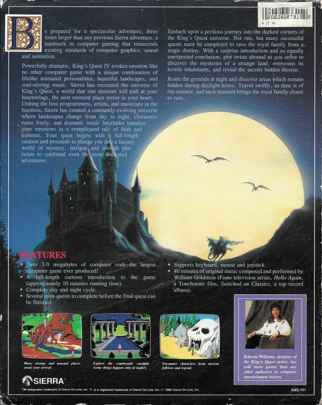 King's Quest IV - The Perils of Rosella — box-2D-back (WOR)