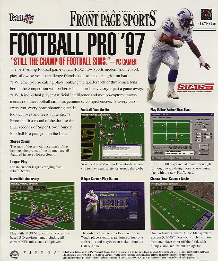 Front Page Sports: Football Pro '97 — box-2D-back (US)