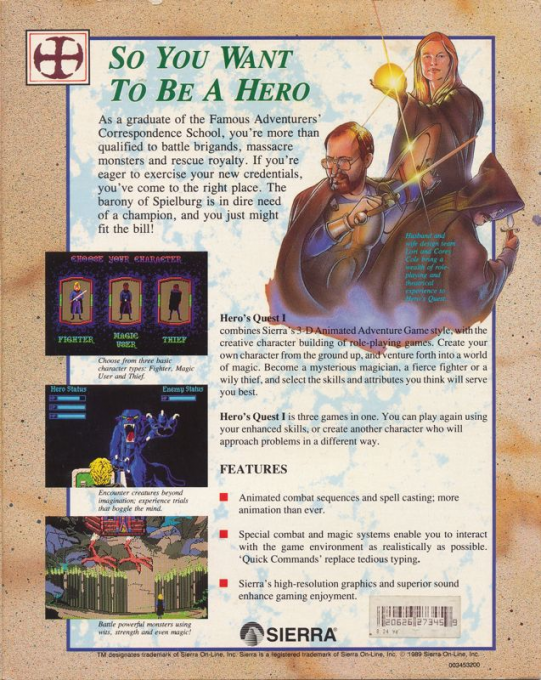 Hero's Quest - So You Want To Be A Hero — box-2D-back (US)