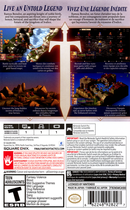 Final Fantasy Tactics - The Ivalice Chronicles — box-2D-back (US)