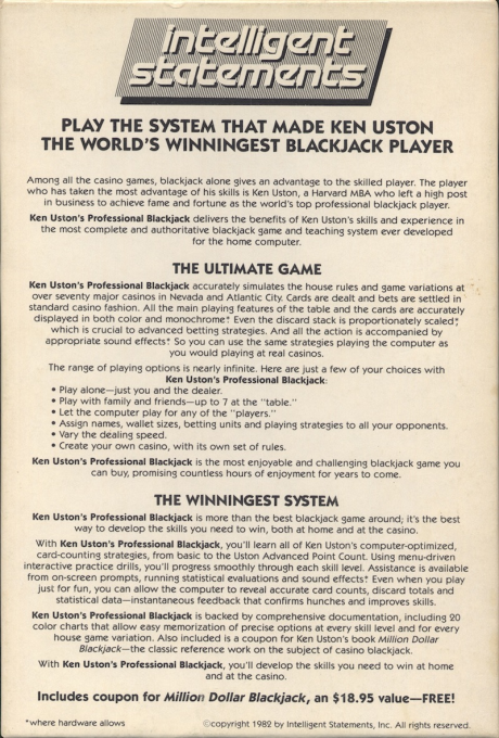 Ken Uston's Professional Blackjack — box-2D-back (US)