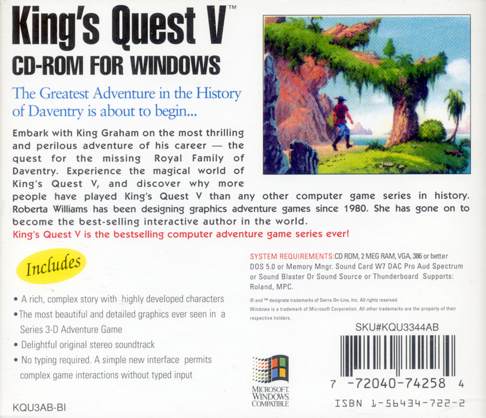 King's Quest V: Absence Makes the Heart Go Yonder! — box-2D-back (US)