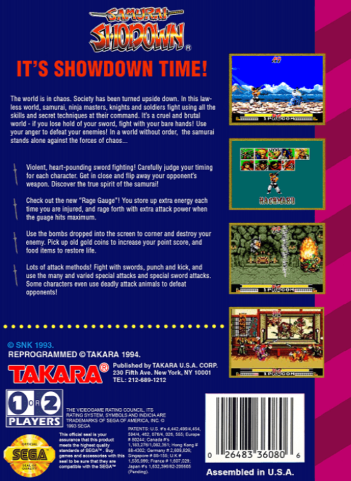 Samurai Shodown — box-2D-back (US)
