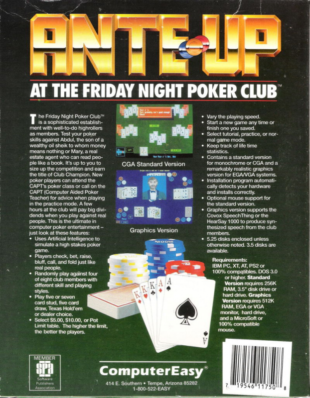 Ante-up At The Friday Night Poker Club — box-2D-back (US)