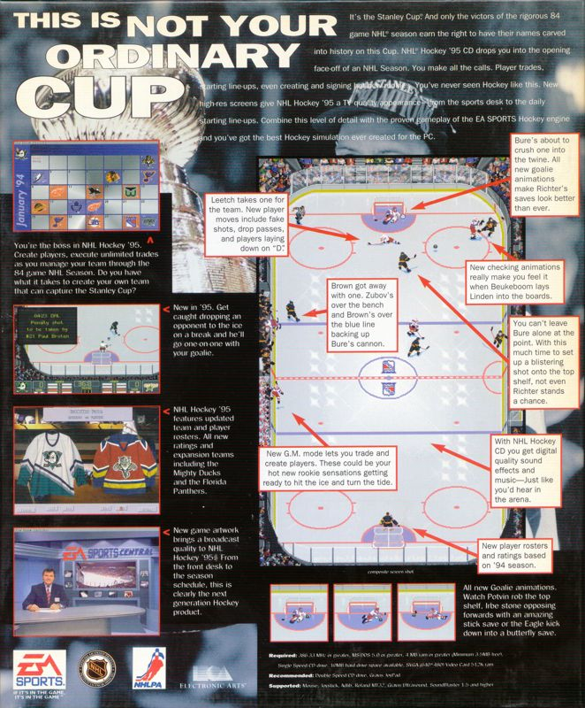 NHL Hockey 95 — box-2D-back (US)