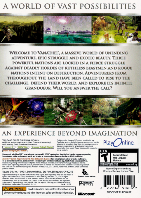 Final Fantasy XI - Online — box-2D-back (US)