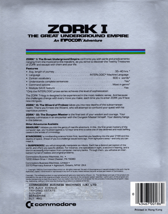 Zork 1 - The Great Underground Empire — box-2D-back (US)