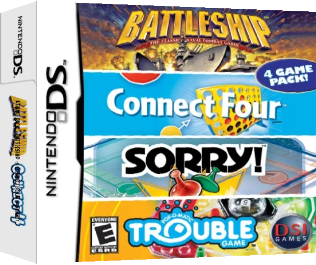 4 Game Pack! - Battleship + Connect Four + Sorry! + Trouble — box-3D (US)
