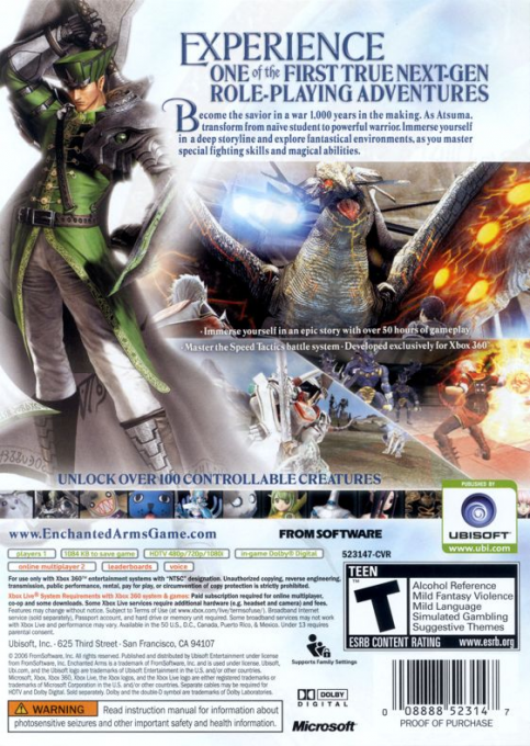 Enchanted Arms — box-2D-back (US)
