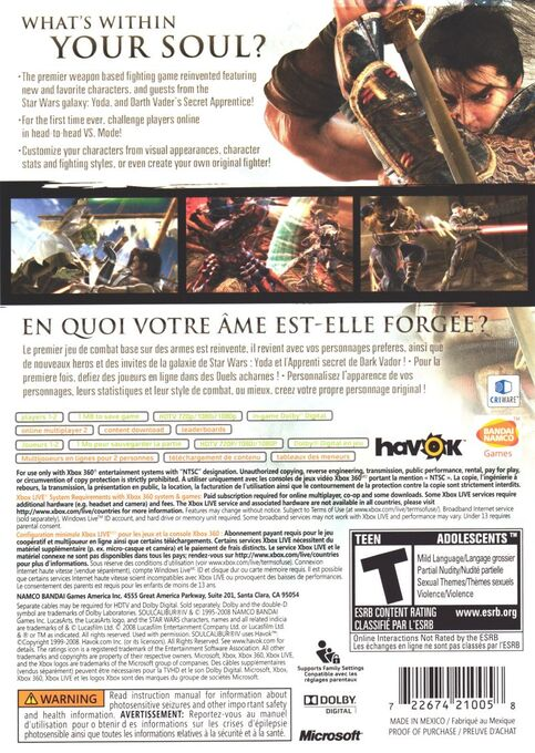 Soulcalibur IV — box-2D-back (US)