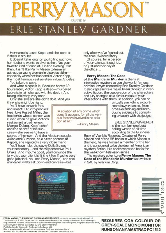 Perry Mason - The Case Of The Mandarin Murder — box-2D-back (EU)