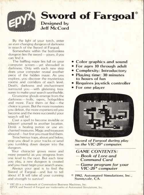 Sword of Fargoal — box-2D-back (US)