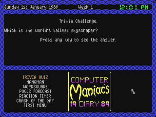 Maniac's Computer Diary 1989 — ss (WOR)