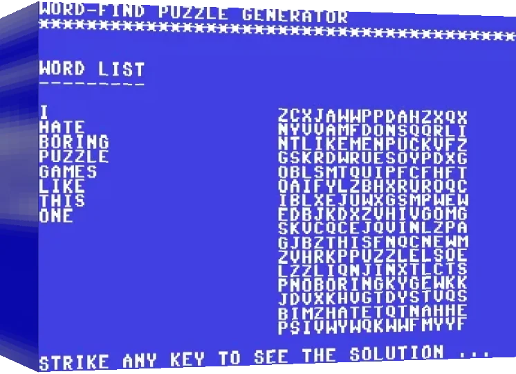 Word-find Puzzle Generator — box-3D (WOR)