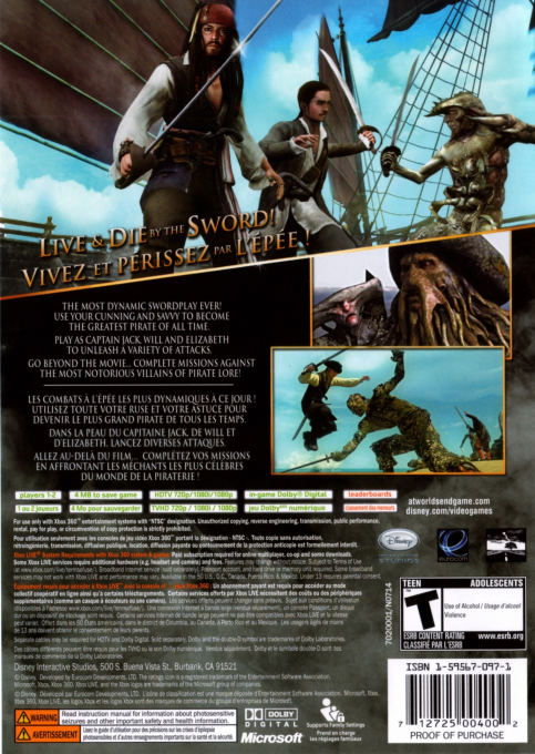 Disney Pirates of the Caribbean - At World's End — box-2D-back (US)
