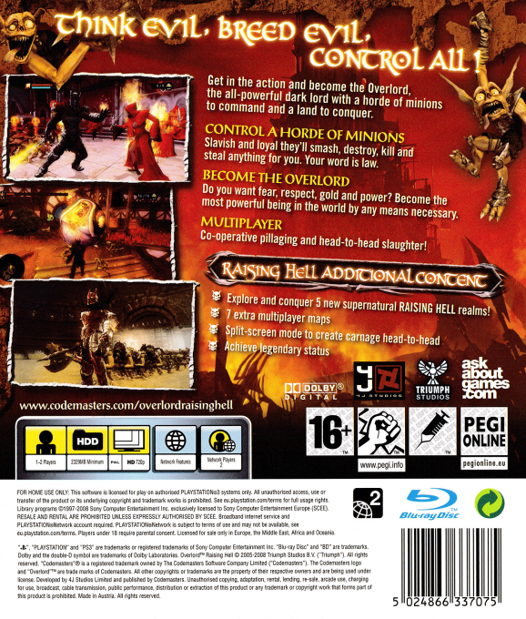 Overlord - Raising Hell — box-2D-back (EU)