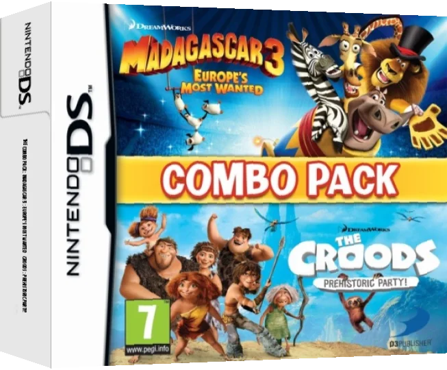 Combo Pack - Madagascar 3 - Europe's Most Wanted + Croods, The - Prehistoric Party! — box-3D (EU)
