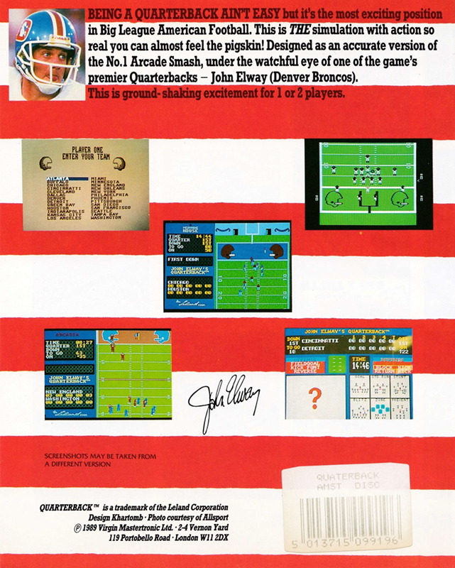 John Elway's Quarterback — box-2D-back (EU)