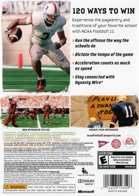 NCAA Football 11 — box-2D-back (US)