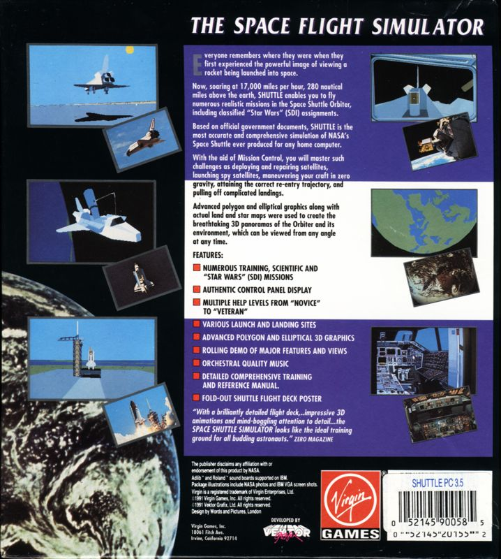 Shuttle - The Space Flight Simulator — box-2D-back (US)