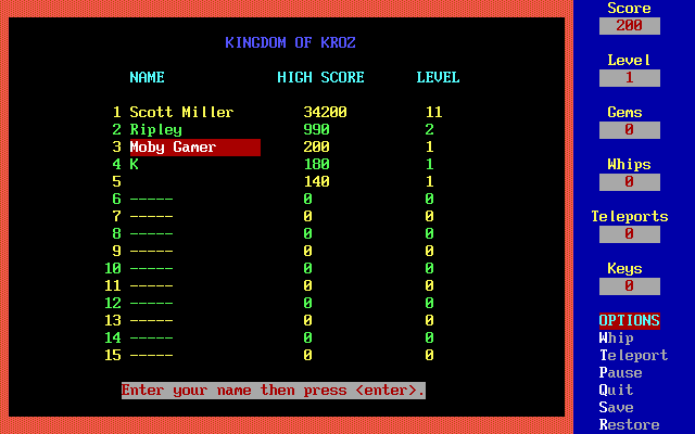 Kingdom of Kroz — sstitle (WOR)