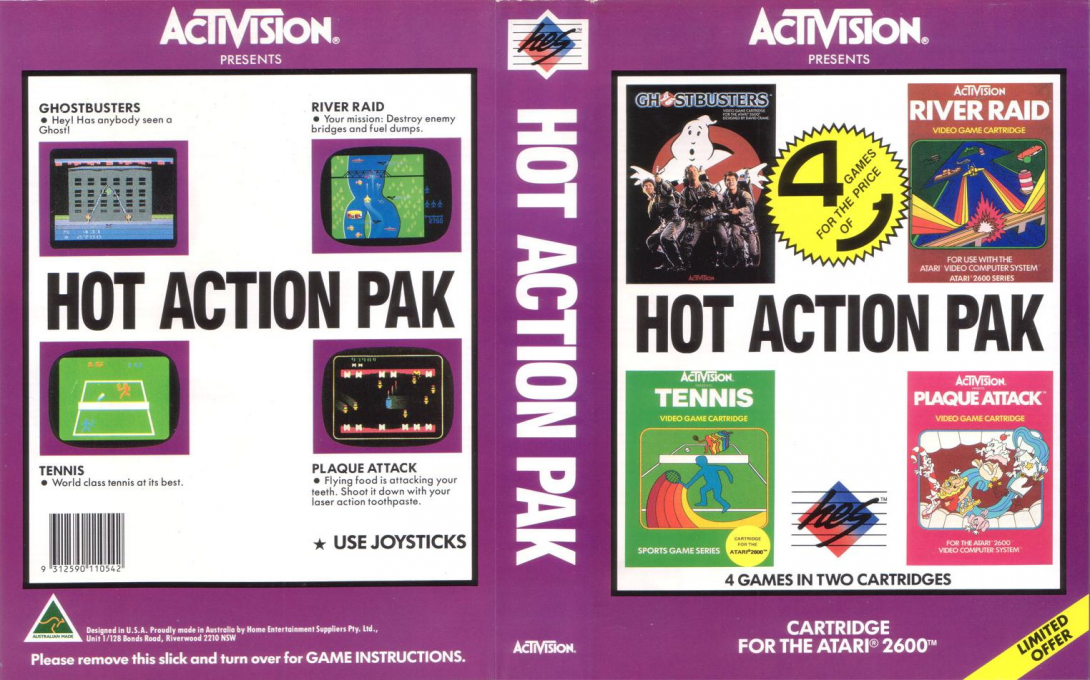Hot Action Pak - Ghostbusters / Tennis / Plaque Attack / River Raid — box-texture (AU)