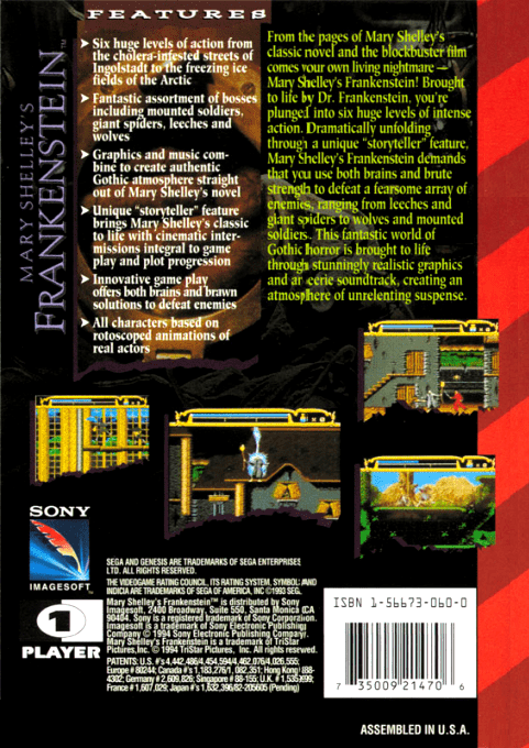 Mary Shelley's Frankenstein — box-2D-back (US)