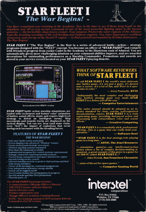Star Fleet 1 - The War Begins! — box-2D-back (US)