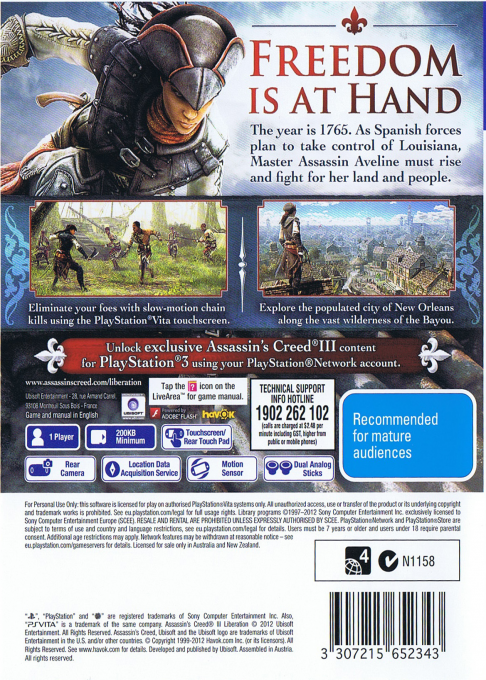 Assassin's Creed 3 - Liberation — box-2D-back (EU)