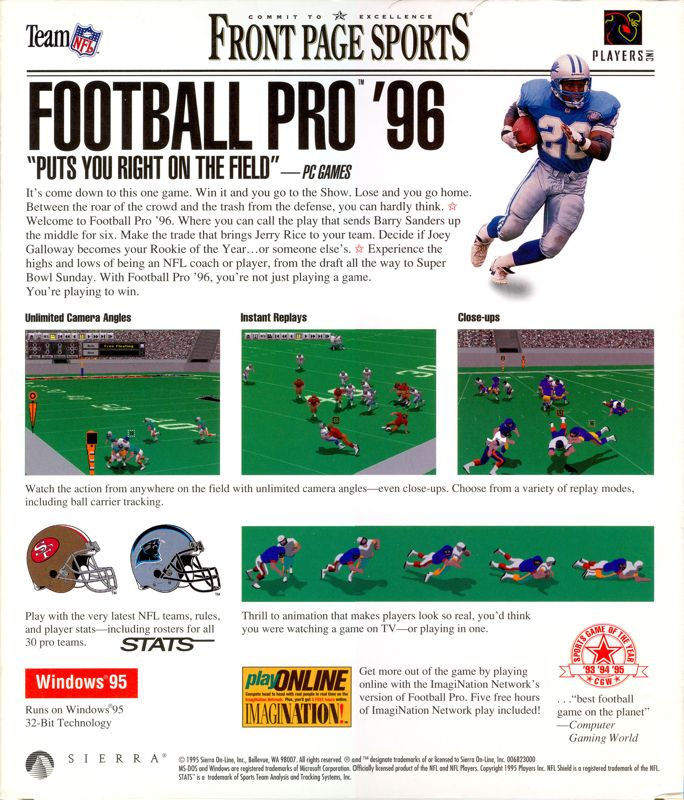 Front Page Sports - Football Pro '96 Season — box-2D-back (US)