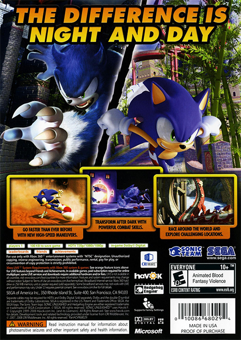 Sonic Unleashed — box-2D-back (US)