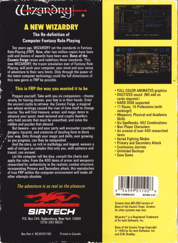 Wizardry - Bane of the Cosmic Forge — box-2D-back (US)