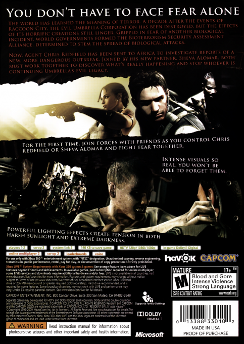 Resident Evil 5 — box-2D-back (US)