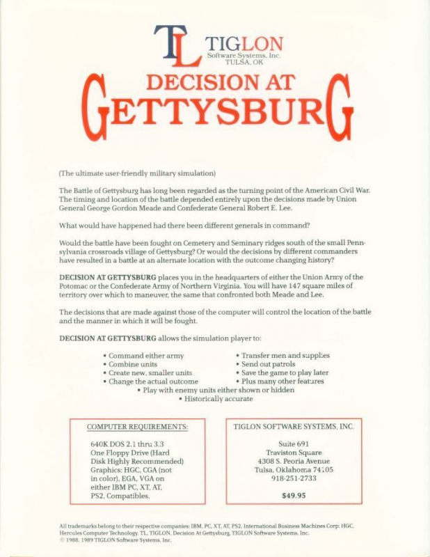 Decision at Gettysburg — box-2D-back (US)