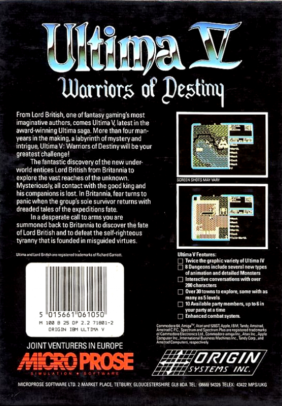 Ultima 5 - Warriors Of Destiny — box-2D-back (EU)