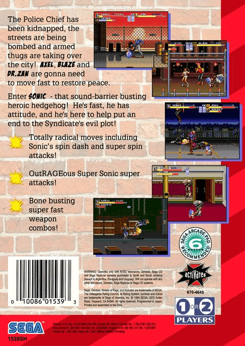 Sonic In Streets Of Rage 3 — box-2D-back (US)