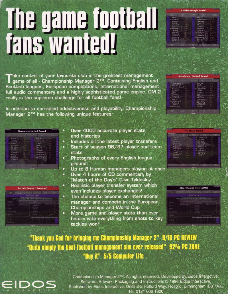 Championship Manager 2 - Including Season 96/97 Updates — box-2D-back (UK)