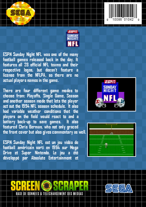 Espn Sunday Night Nfl — box-2D-back (SS)