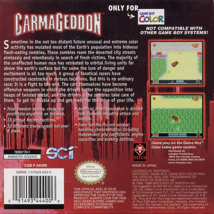 Carmageddon : Carpocalypse Now — box-2D-back (US)