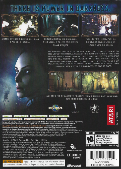 Chronicles of Riddick, The - Assault on Dark Athena — box-2D-back (US)