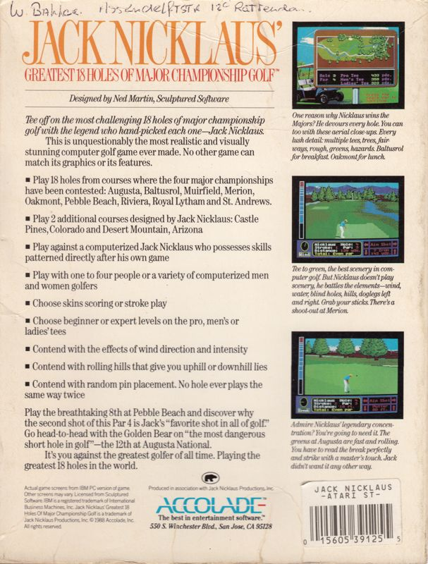 Jack Nicklaus' Greatest 18 Holes Of Major Championship Golf — box-2D-back (US)
