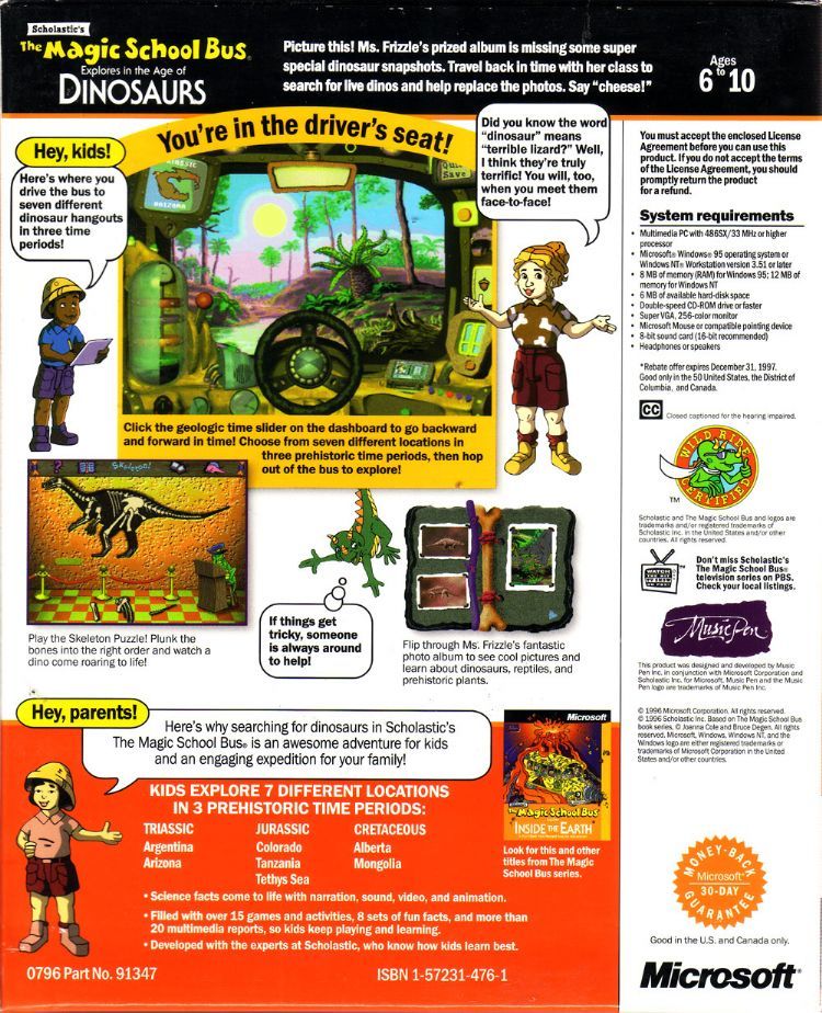 Scholastic's The Magic School Bus Explores in the Age of Dinosaurs — box-2D-back (US)