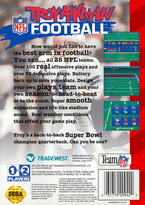 Troy Aikman Nfl Football — box-2D-back (US)