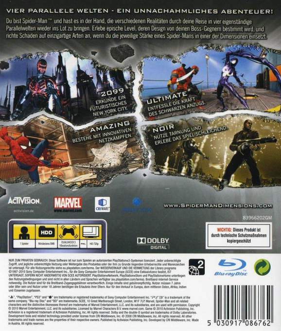 Spider-Man - Shattered Dimensions — box-2D-back (DE)