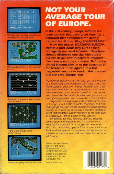 Roadwar Europa — box-2D-back (US)