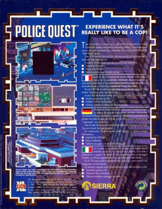 Police Quest - In Pursuit of the Death Angel — box-2D-back (EU)
